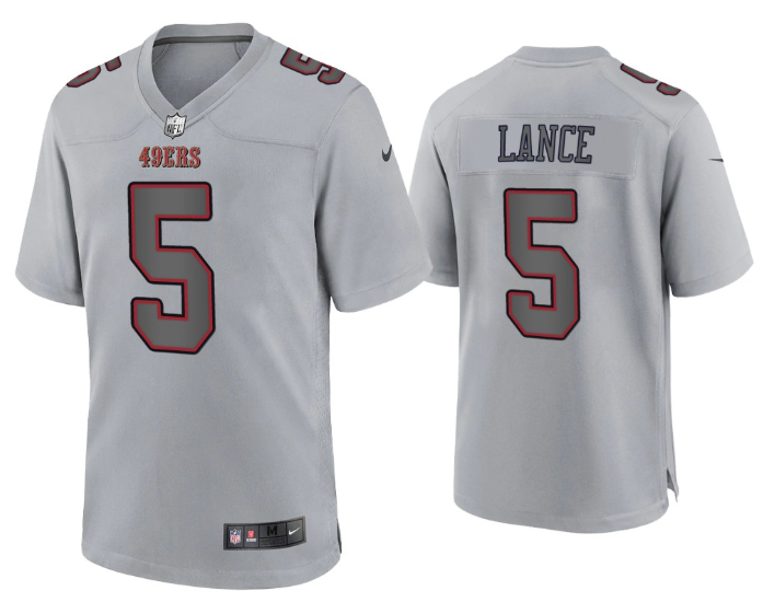 Men's San Francisco 49ers #5 Trey Lance Grey Atmosphere Fashion Stitched Game Jersey